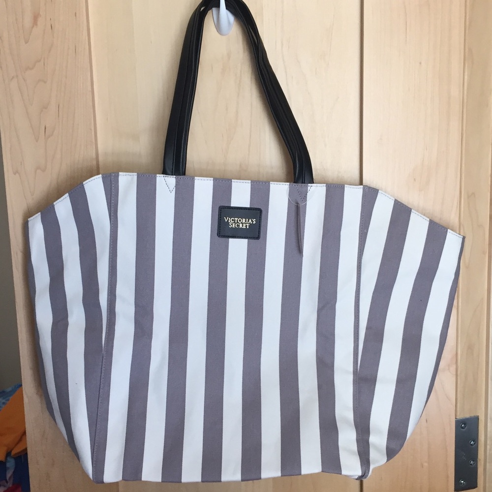 NWT Victoria’s Secret Gray and White Striped Tote